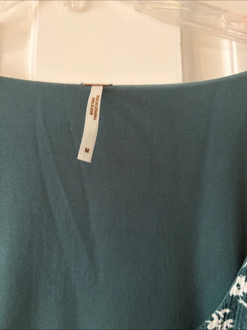 Free People Teal Green Floral Puff-Sleeve Cropped Blouse